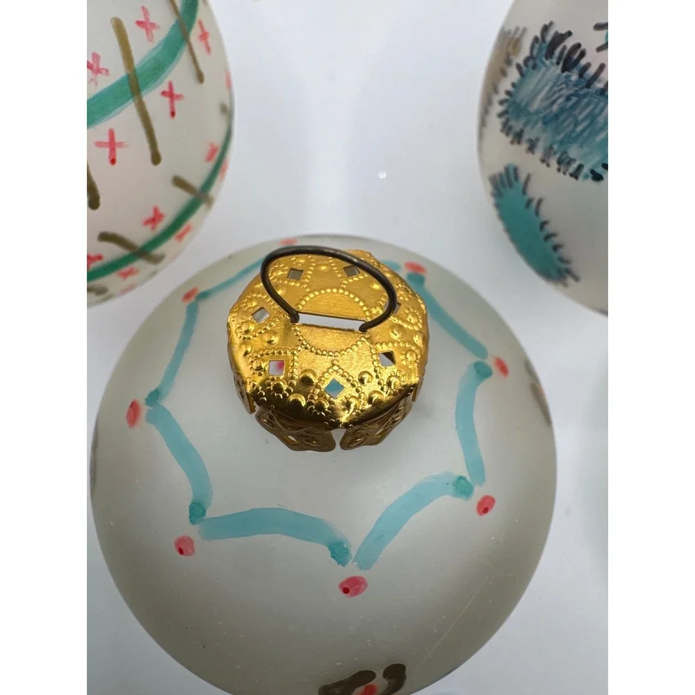 Vintage 1994 Polites Hand Painted Frosted Glass Christmas Ornaments Set of 4